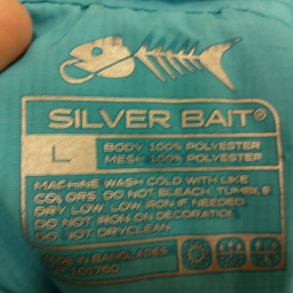Silver Bait fishing shirt mens L Large blue vented short sleeve polyester button - Picture 7 of 8